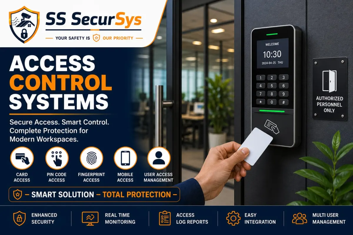 SS SecurSys access control system — card reader and keypad at an office door